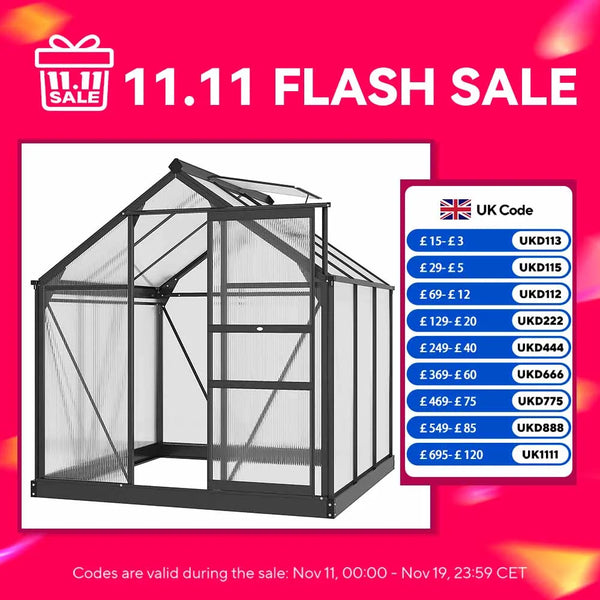 6 x 6ft Polycarbonate Greenhouse, Large Walk-In Green House with Slide Door and Window, Grey