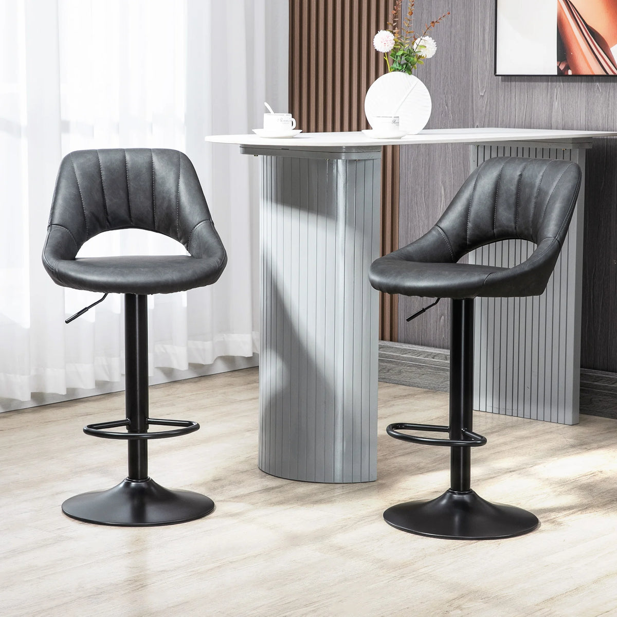 Barstools Set of 2 Adjustable Swivel Height Gas Lift PU Leather Chairs