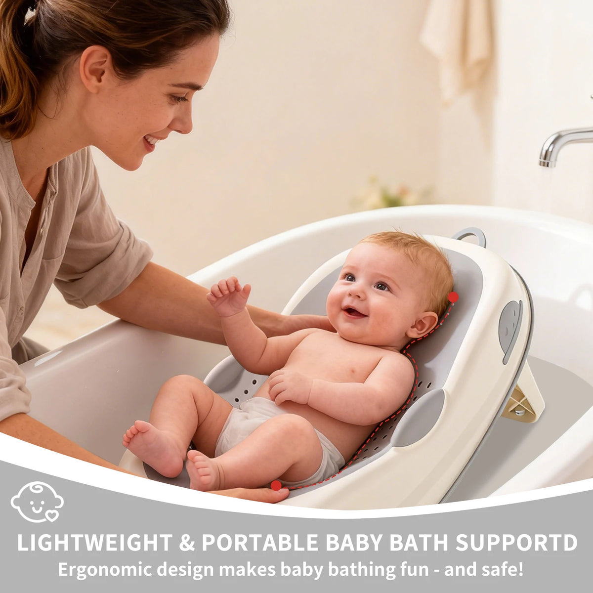 Ergonomic Baby Bath Support Seat with Non-Slip Base – Infant Bath Lounger for Safe Bathing