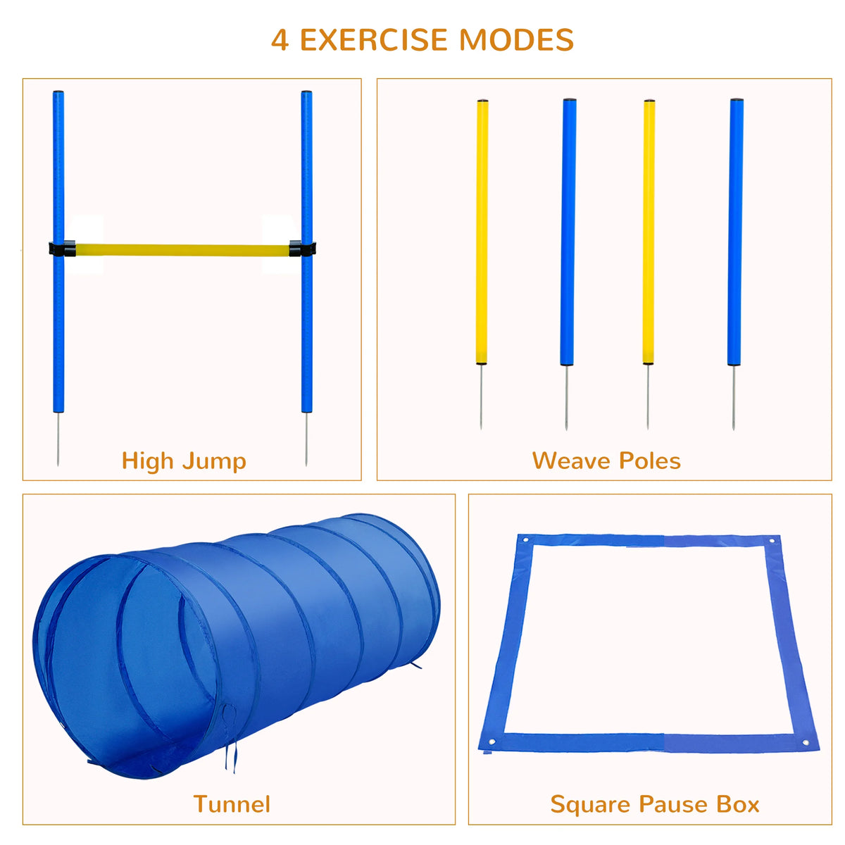 Pet Agility Training Equipment Dog Play Run Jump (Poles + Hurdle + Tunnel)