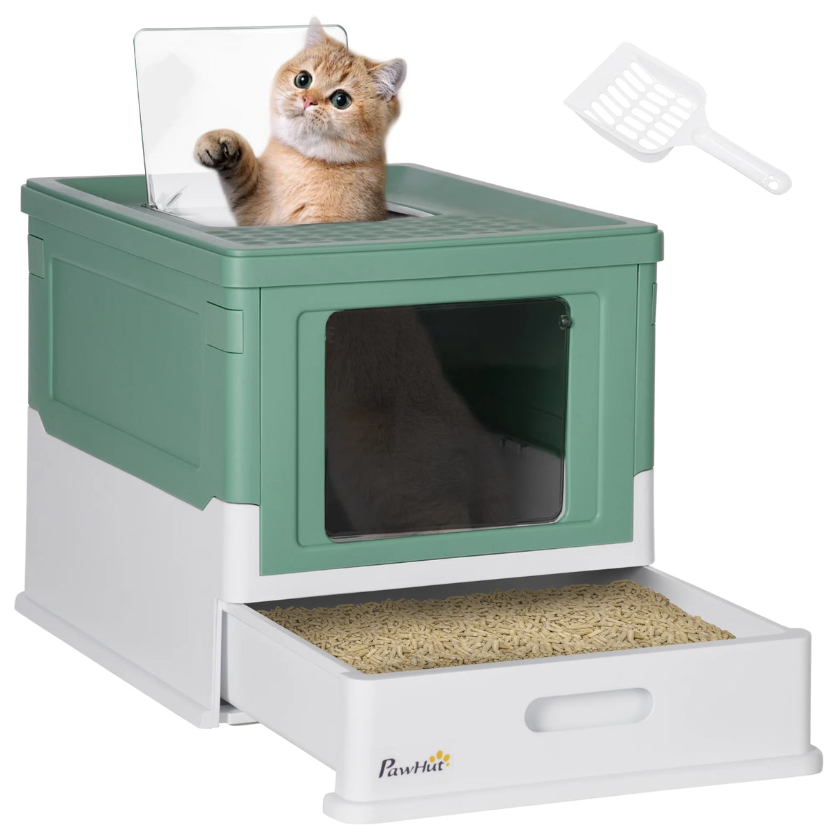 Hooded Cat Litter Box with Scoop and Removable Tray, Enclosed Cat Toilet