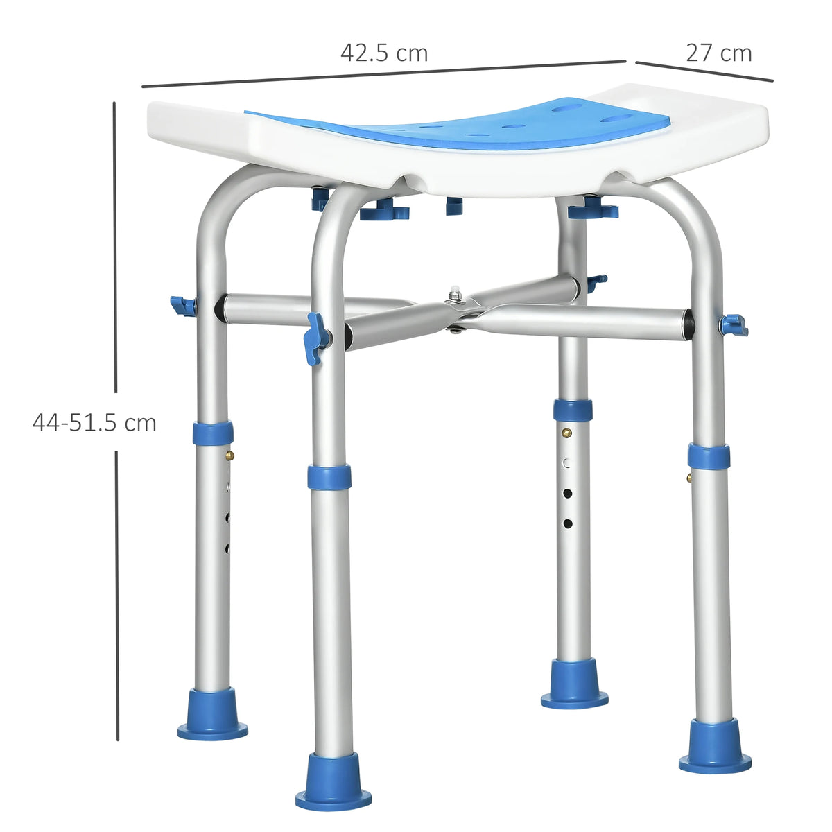 Adjustable Shower Stool with Foot Pads for Elderly and Disabled, Blue
