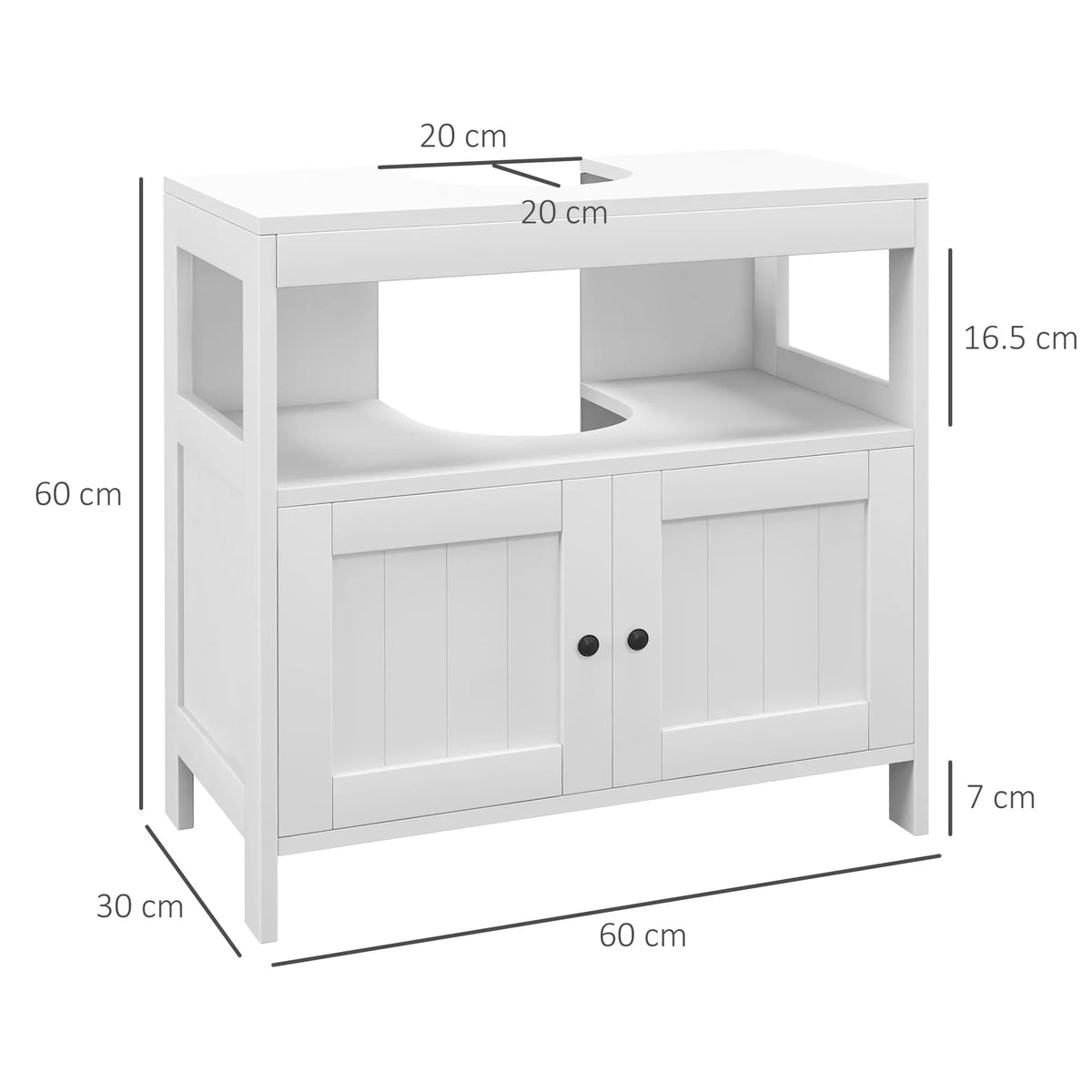 Bathroom Pedestal Under-Sink Cabinet with Storage Shelves and Door, White
