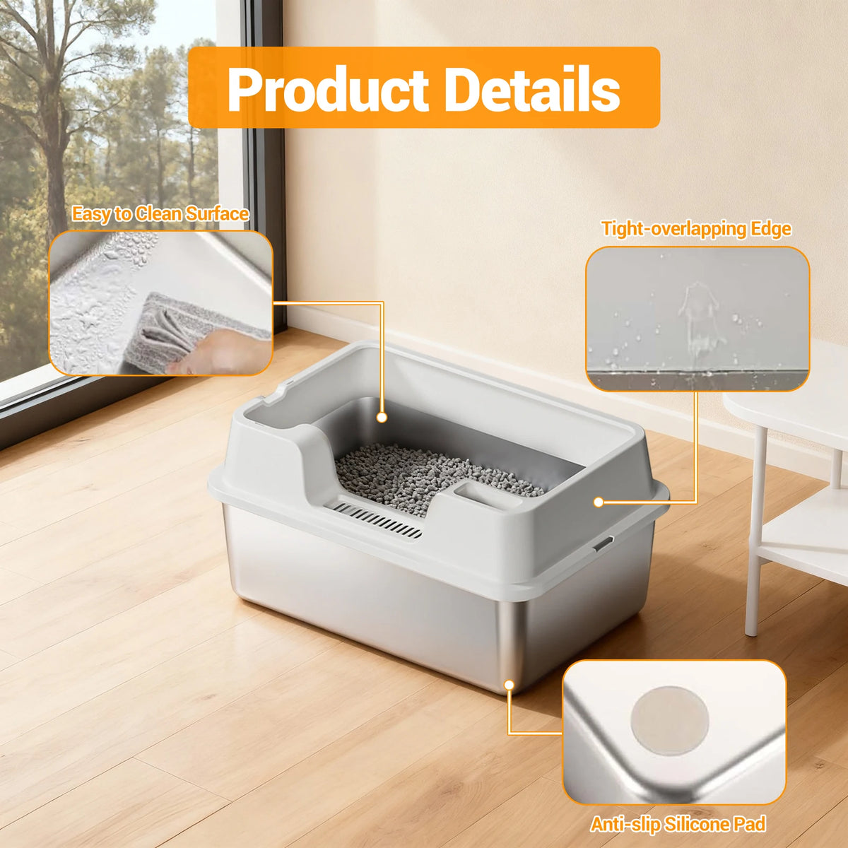 XL Enclosed Cat Litter Box, High Sided Litter Pan for Big Cats | Hackerprice®