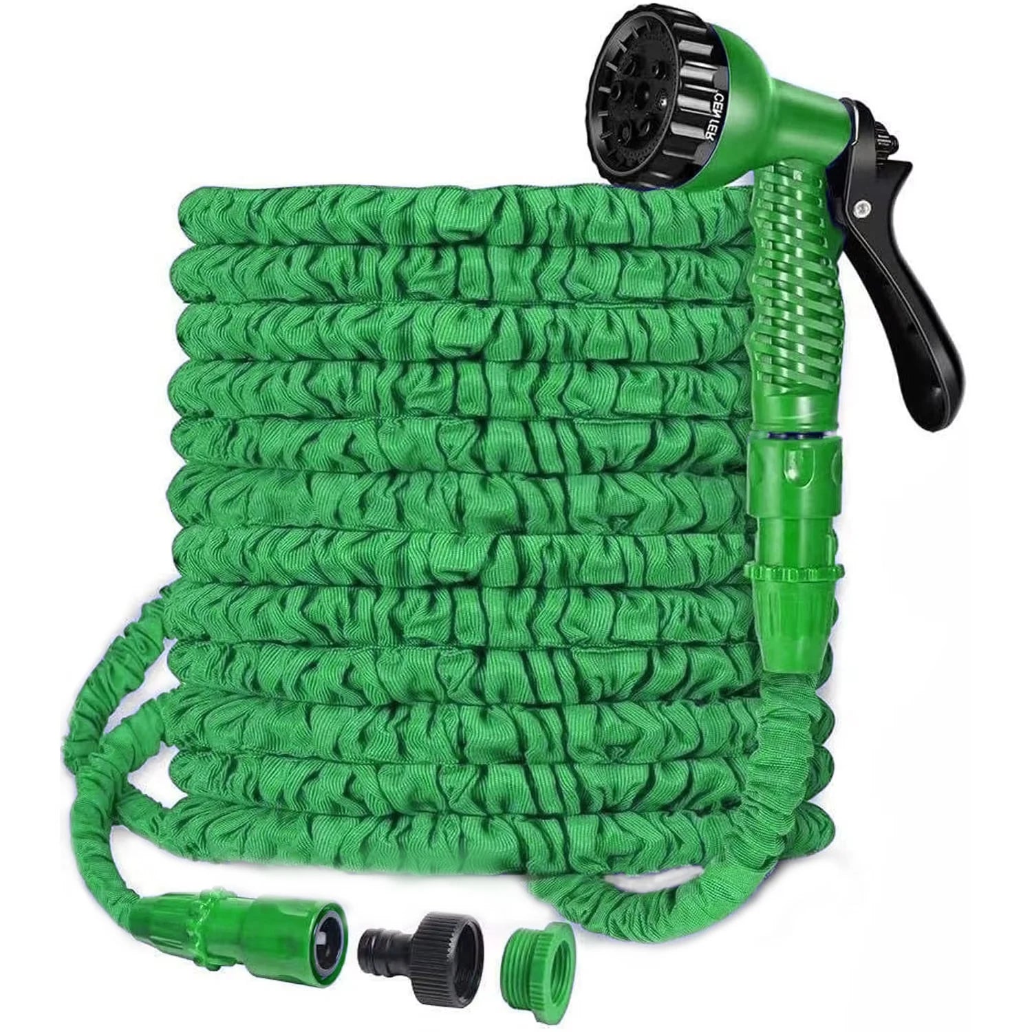 100ft Expandable Garden Hose 3/4 and 1/2 Fittings 7 Function Spray Nozzle Lightweight Flexible for Watering Cleaning