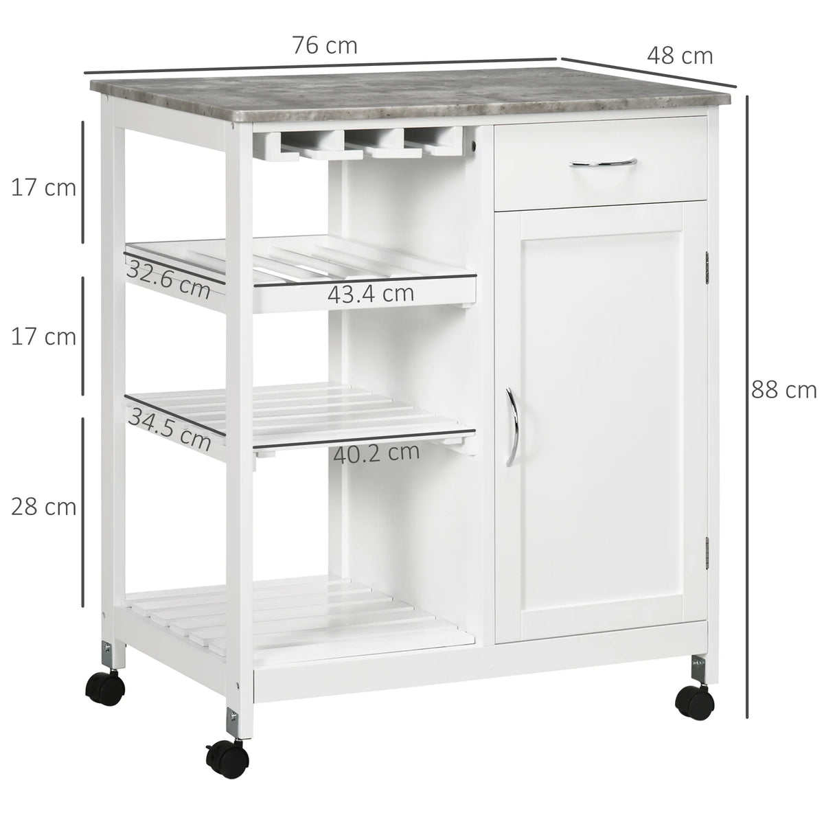 Kitchen Trolley Utility Cart with Wheels, Wine Rack, Open Shelf and Cabinet