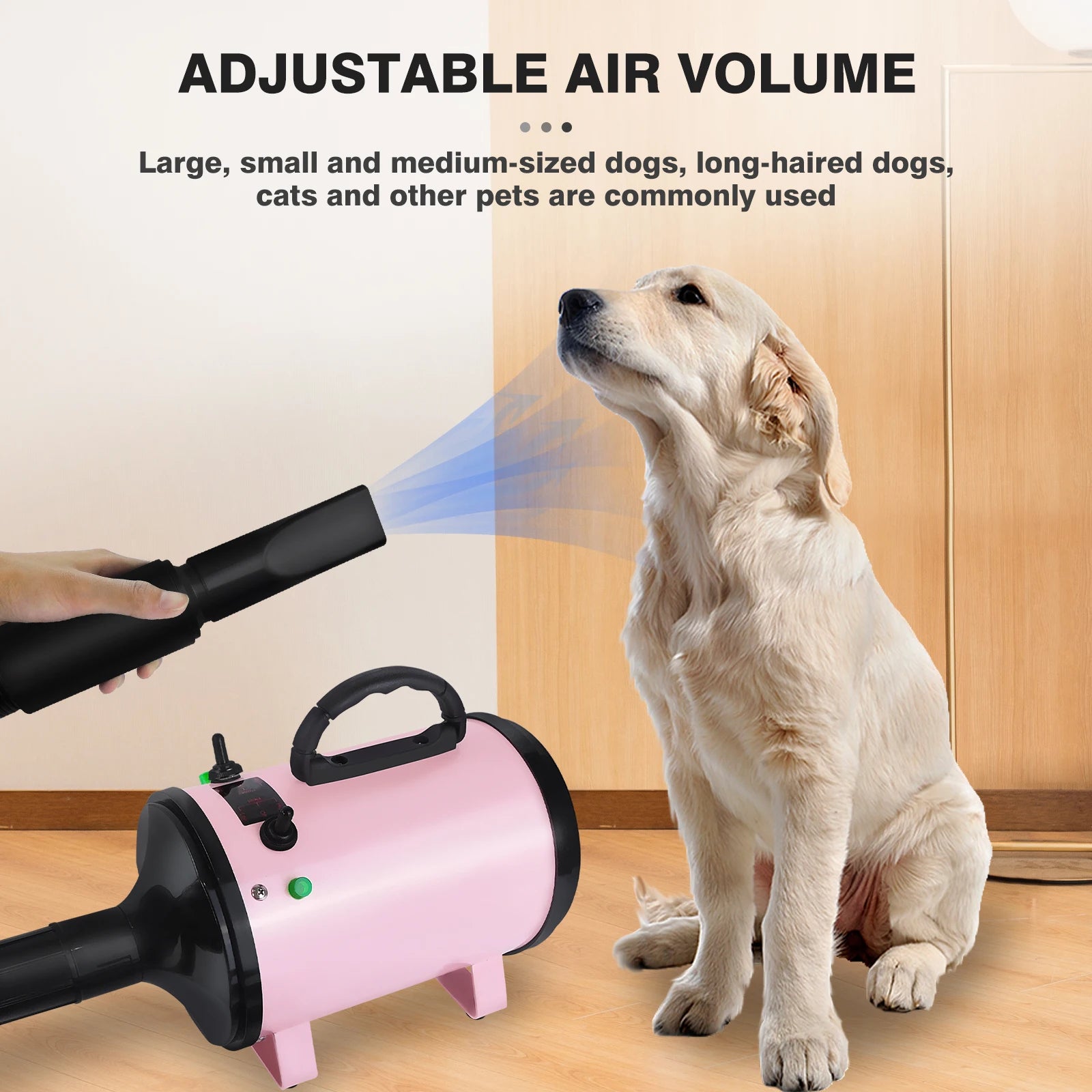 lucn 3000W Pet Hair Dryer Adjustable Speed 3 Nozzles Flexible Hose for Dog Grooming Car Blower