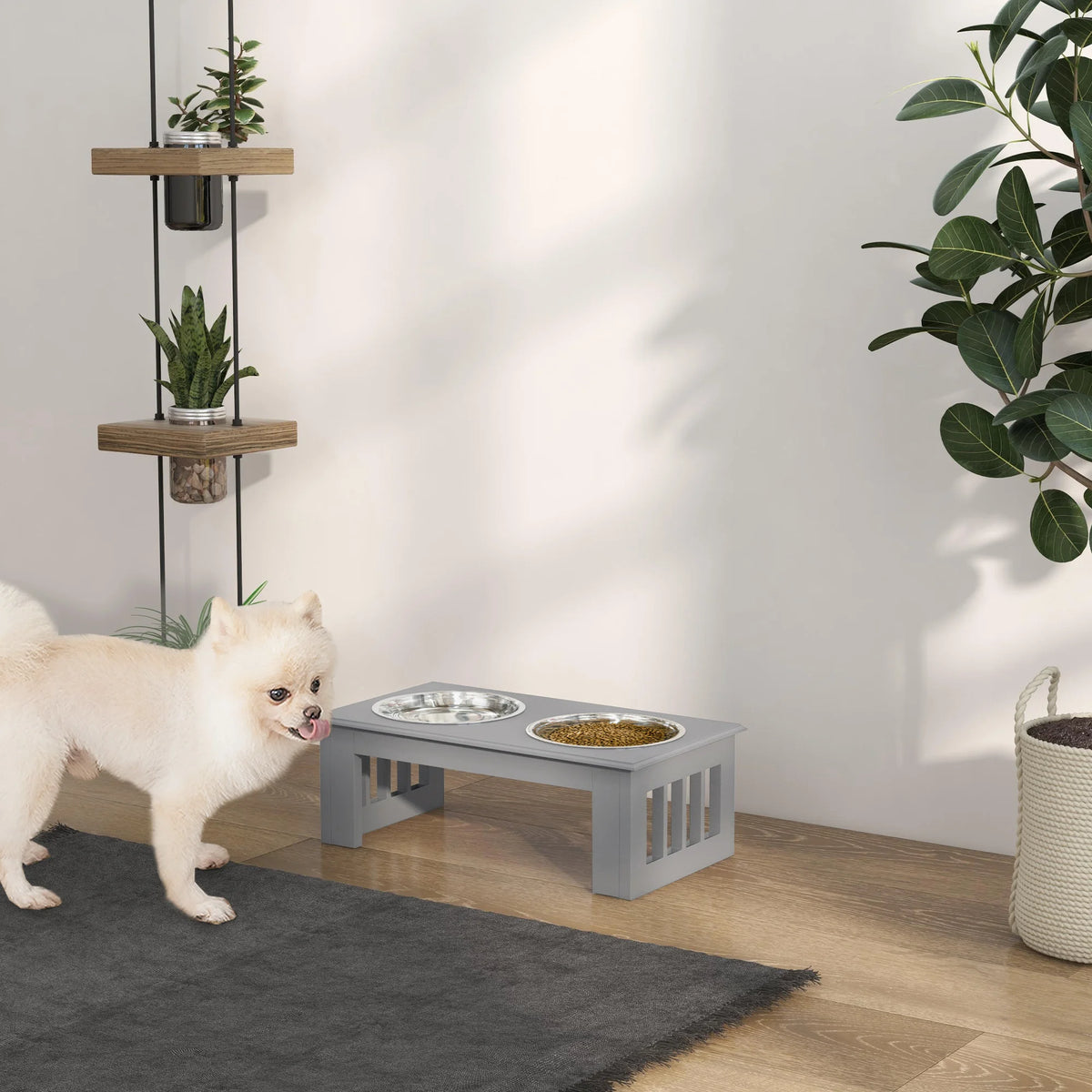 Raised Pet Feeder with Two Stainless Steel Bowls for Small Dogs