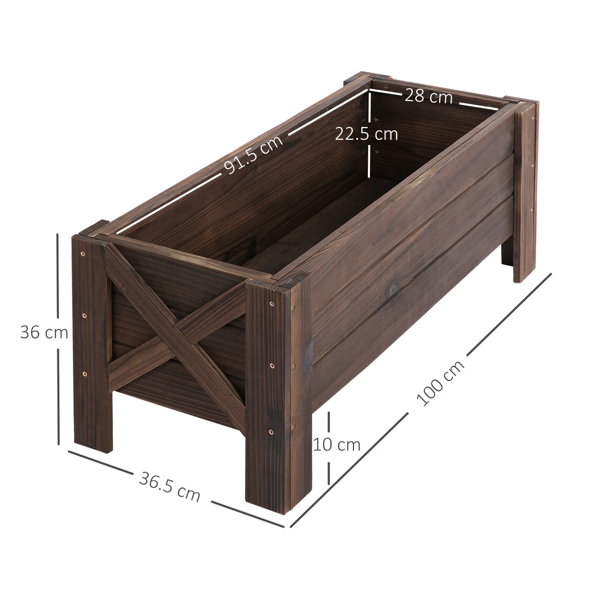 Wooden Garden Raised Bed Planter Box for Flowers & Vegetables, 100 x 36.5 x 36cm