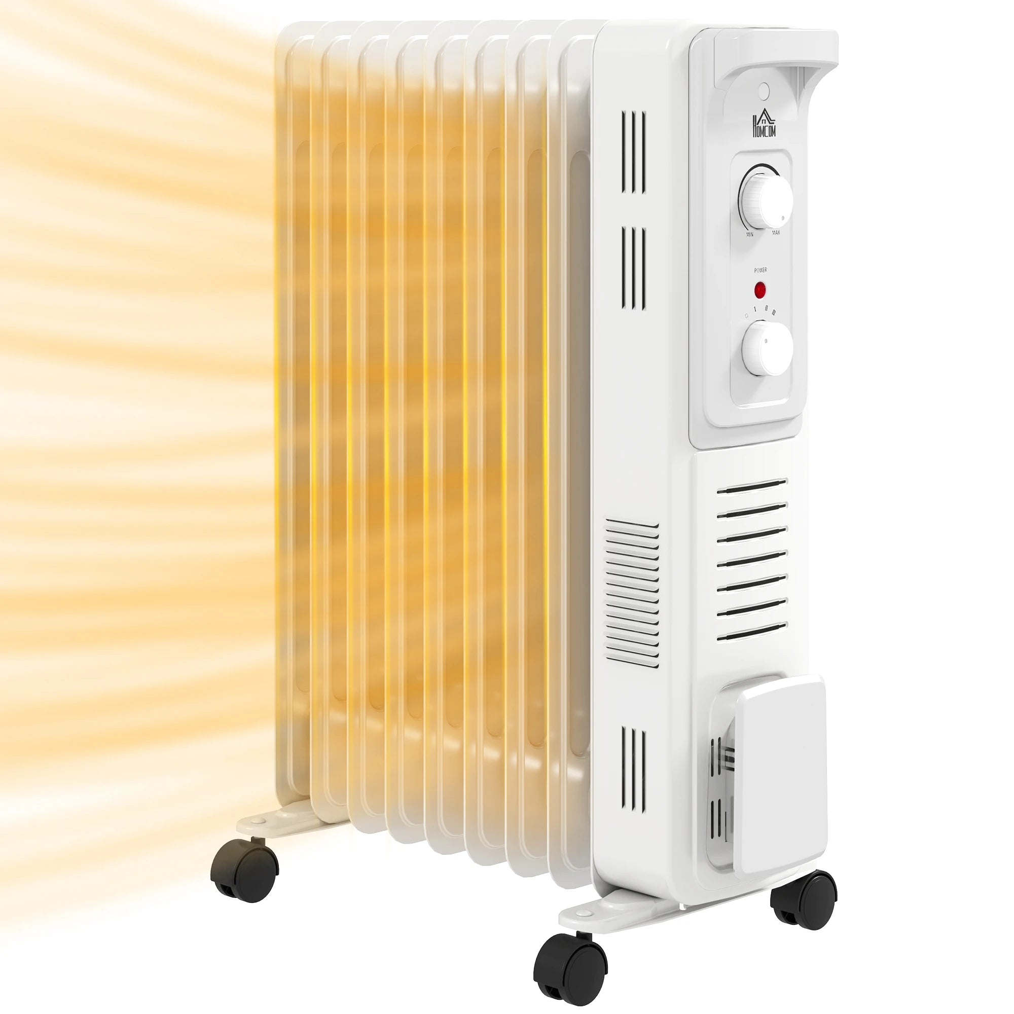 9 Fin Oil Filled Radiator Heater 2000W Portable Electric Heater 3 Power Settings Silent for Living Room Bedroom White