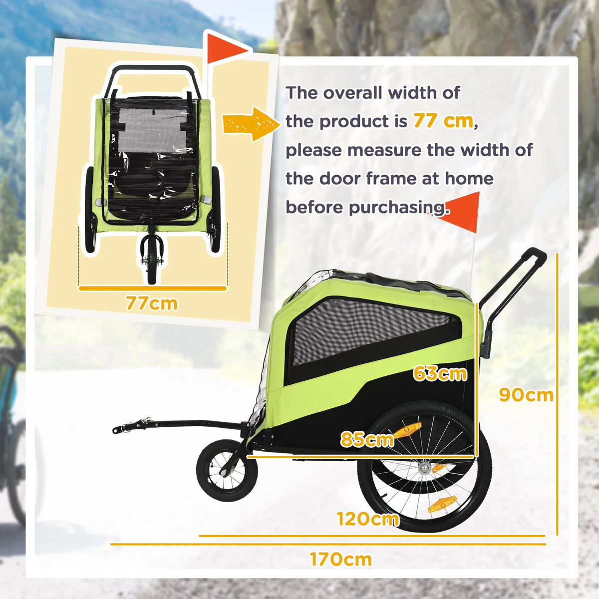 2 in 1 Dog Bike Trailer and Pet Stroller with Hitch Mesh Windows Sunroof and Reflectors for Large Dogs