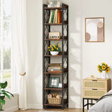 78 Inch Extra Tall 7-Tier Narrow Corner Bookshelf | Rustic Brown Industrial Freestanding Display Shelf