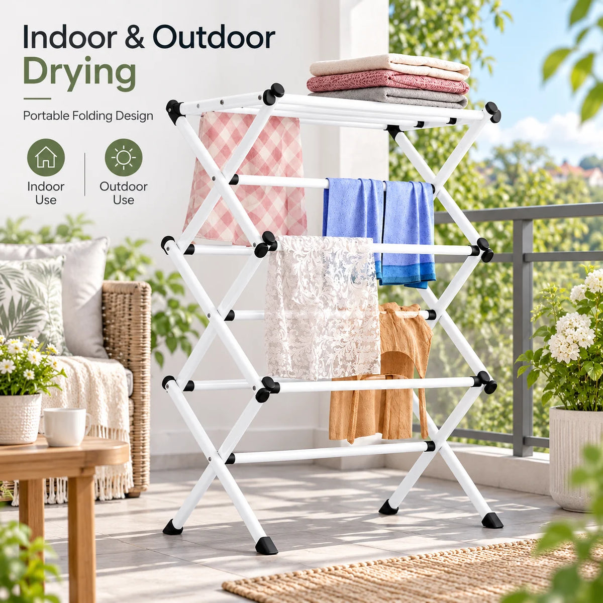 3-Tier Folding Clothes Airer, Portable Indoor Laundry Drying Rack