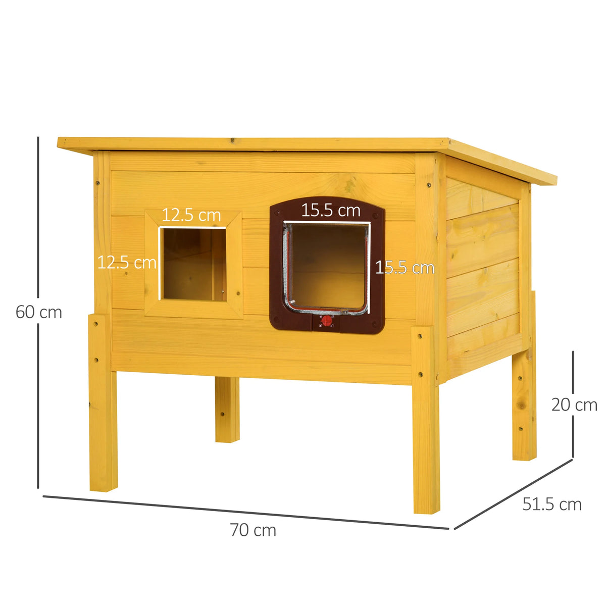 Outdoor Wooden Cat House with Asphalt Roof and Lockable Door, Raised Shelter