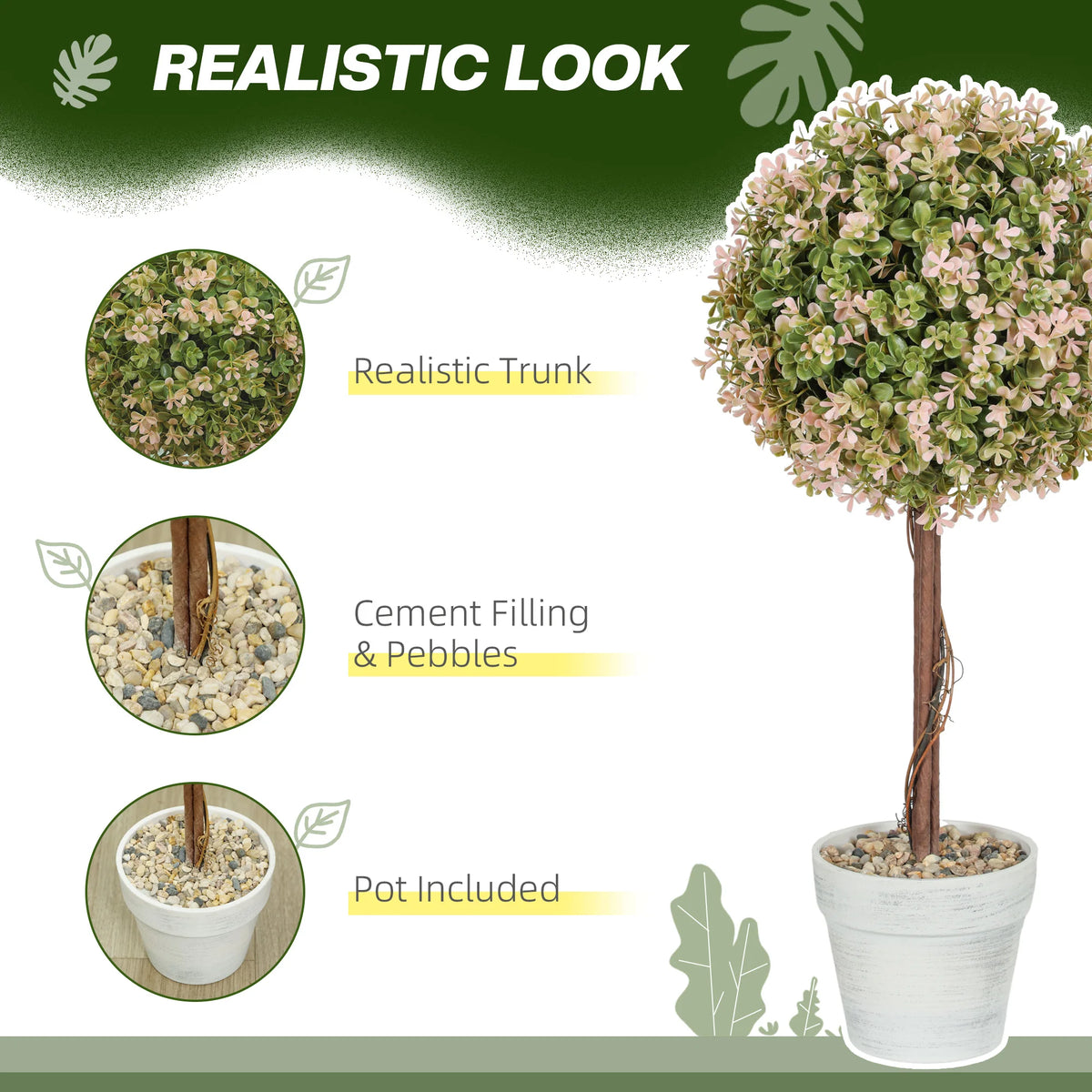 Set of 2 Artificial Murraya Plants with Pots, UV-Protected Faux Plants, 60 cm, Cream White