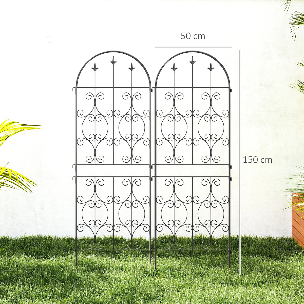 Decorative Metal Garden Trellis for Climbing Plants, Set of 2, 150 x 50cm, Black