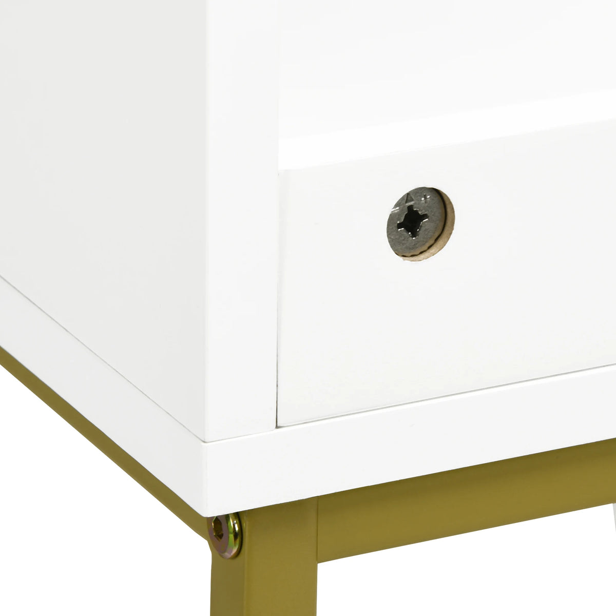 Under Sink Bathroom Cabinet with 2 Doors and Steel Legs, White and Gold