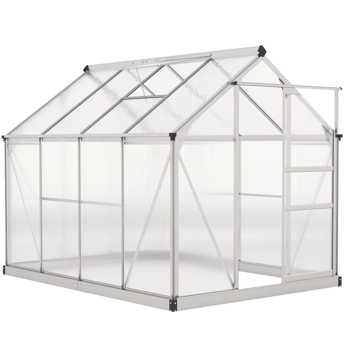 6 x 8ft Polycarbonate Greenhouse, Large Walk-In Green House with Slide Door and Window, Garden Plants Grow House