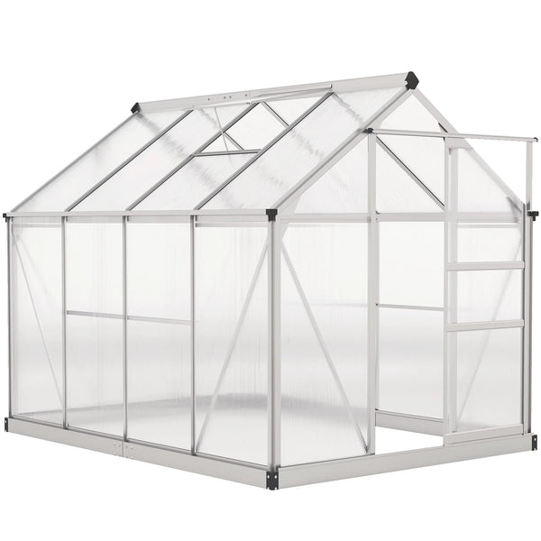 6 x 8ft Polycarbonate Greenhouse, Large Walk-In Green House with Slide Door and Window, Garden Plants Grow House