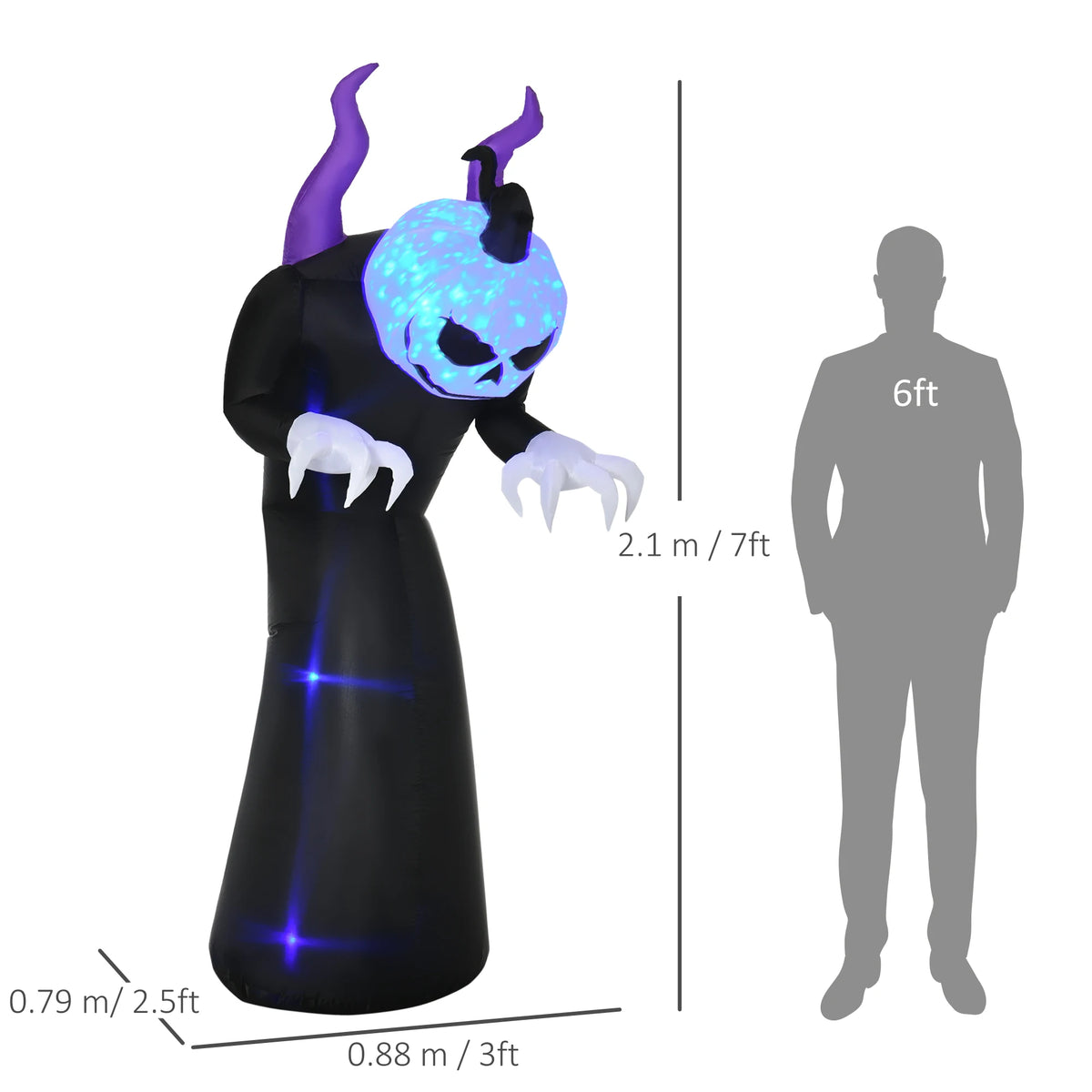 7ft Inflatable Halloween Horned Ghost with LED and Flame Lights