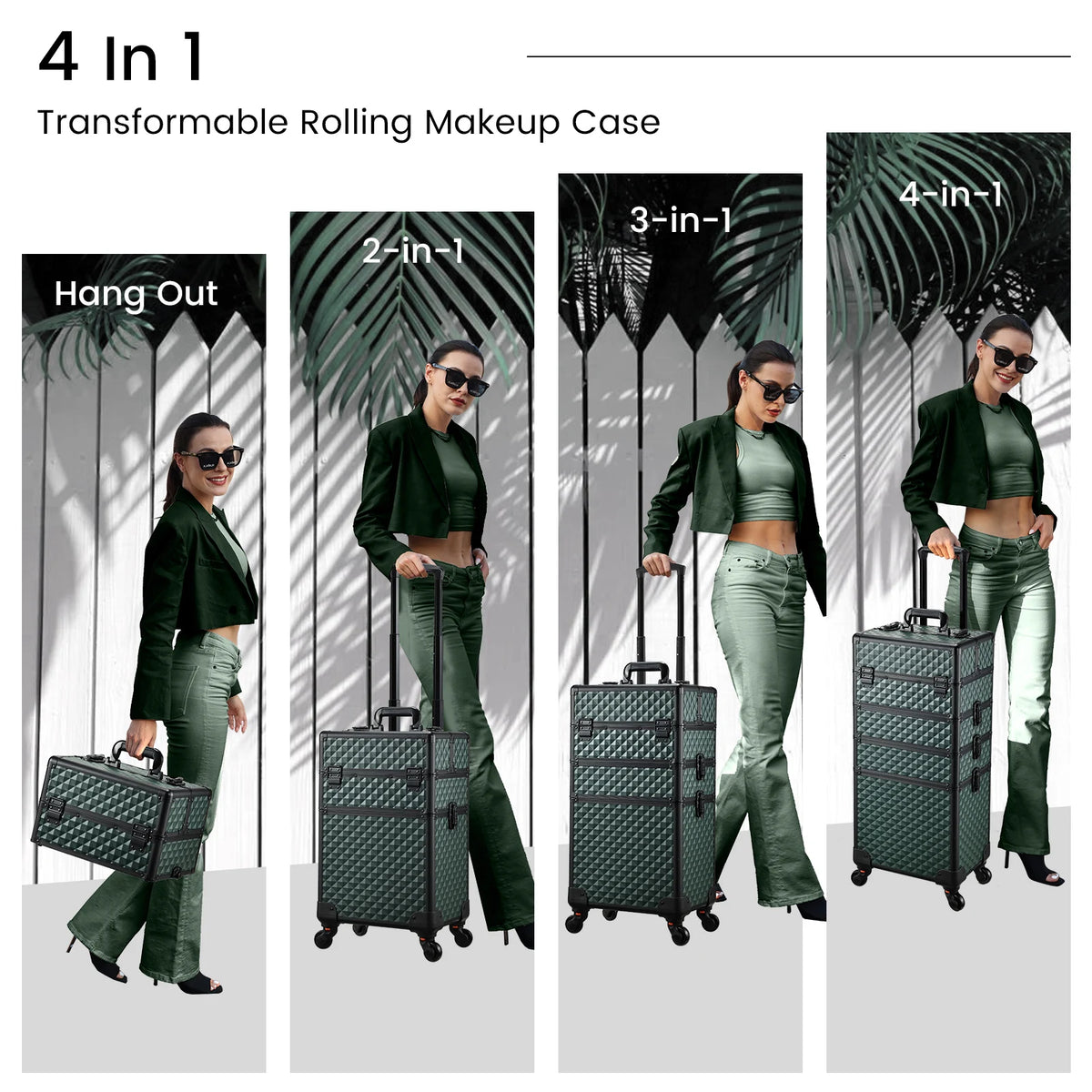 Extra Large 4 in 1 Removable Makeup Trolley Case on Wheels with Key Lock 36-55L PVC for Nails and Barbering