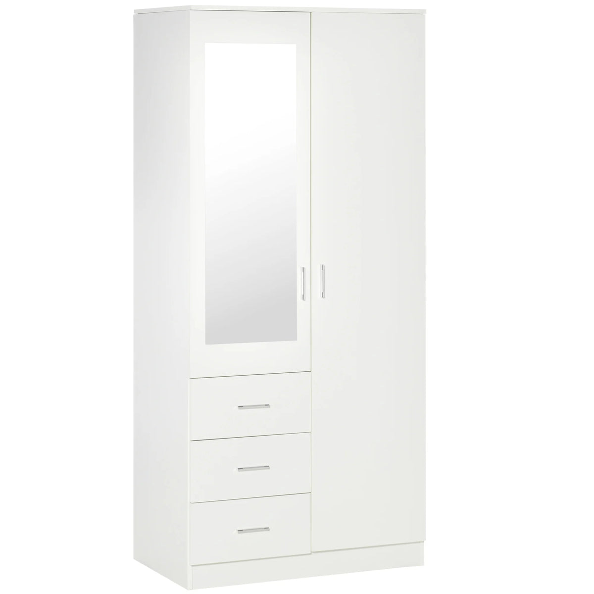 2 Door Wardrobe with Mirror, 3 Drawers and Adjustable Shelves, 80 x 50 x 180 cm, White