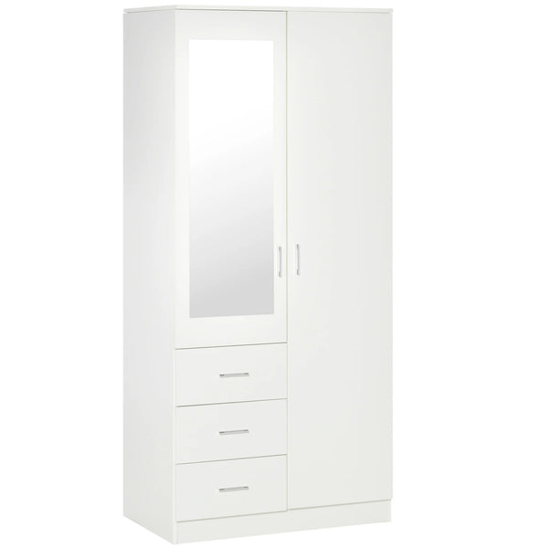 2 Door Wardrobe with Mirror, 3 Drawers and Adjustable Shelves, 80 x 50 x 180 cm, White