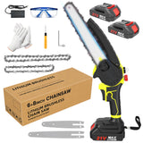 6+8 Inch Cordless Mini Chainsaw 21V 500W 2x2Ah Batteries Auto Oiling Lightweight for Branch Trimming Garden DIY