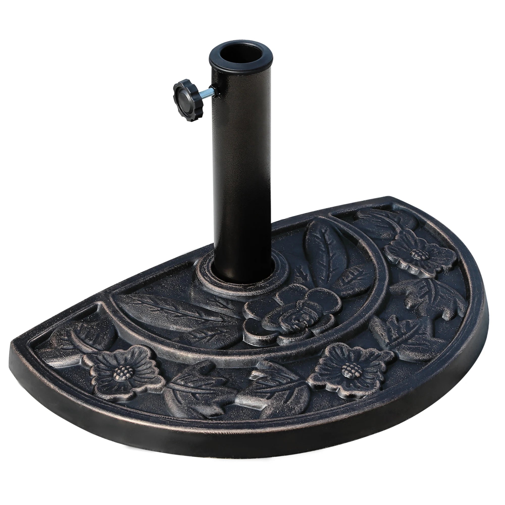 9kg Half Round Parasol Base Resin Floral Design Garden Umbrella Stand Fits 38mm and 48mm Poles Bronze Tone