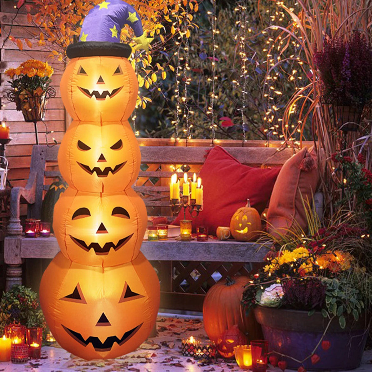 Inflatable Stacked Pumpkin Halloween Decoration with Internal Light, 240cm