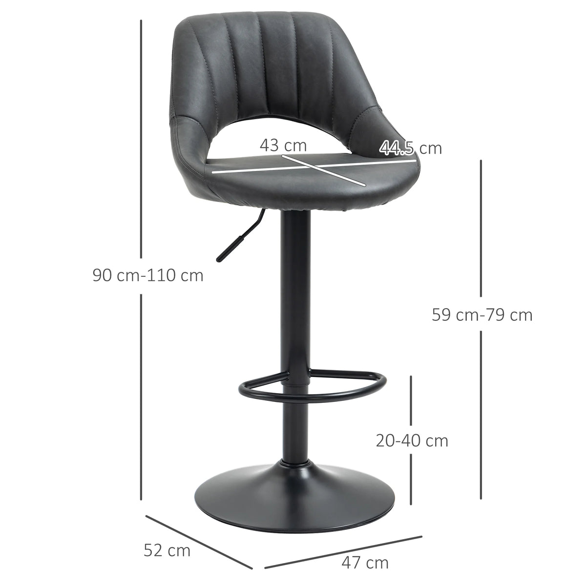 Barstools Set of 2 Adjustable Swivel Height Gas Lift PU Leather Chairs