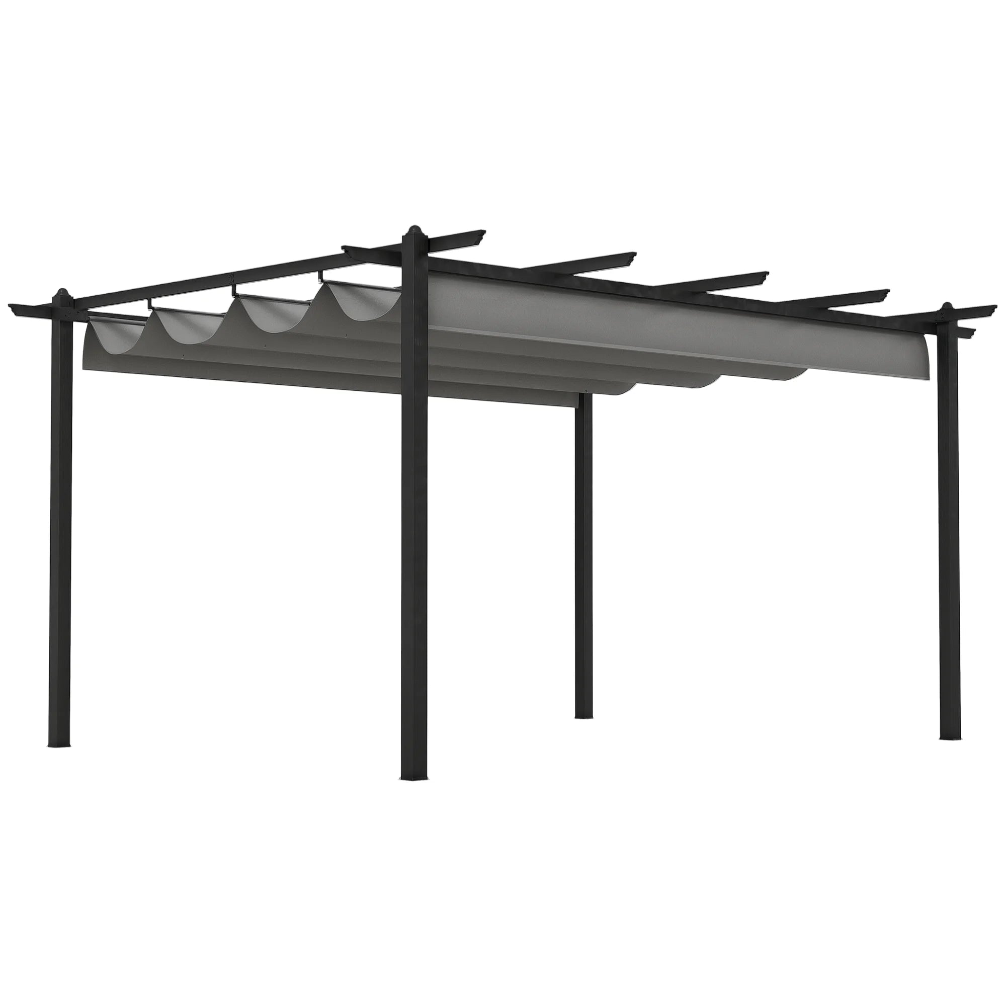 4 x 3m Aluminium Pergola with Retractable Canopy, Grommet Drainage Holes and 16 Ground Stakes