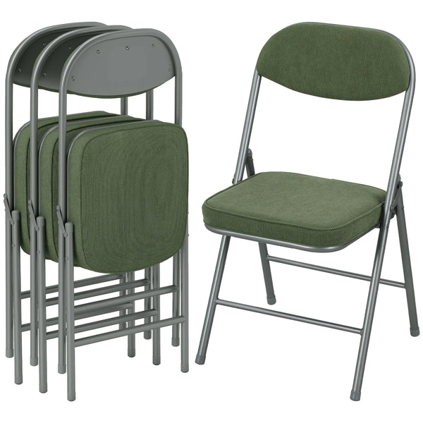 Folding Chairs Set of 4 with Cushioned Seat, Steel Frame, Green