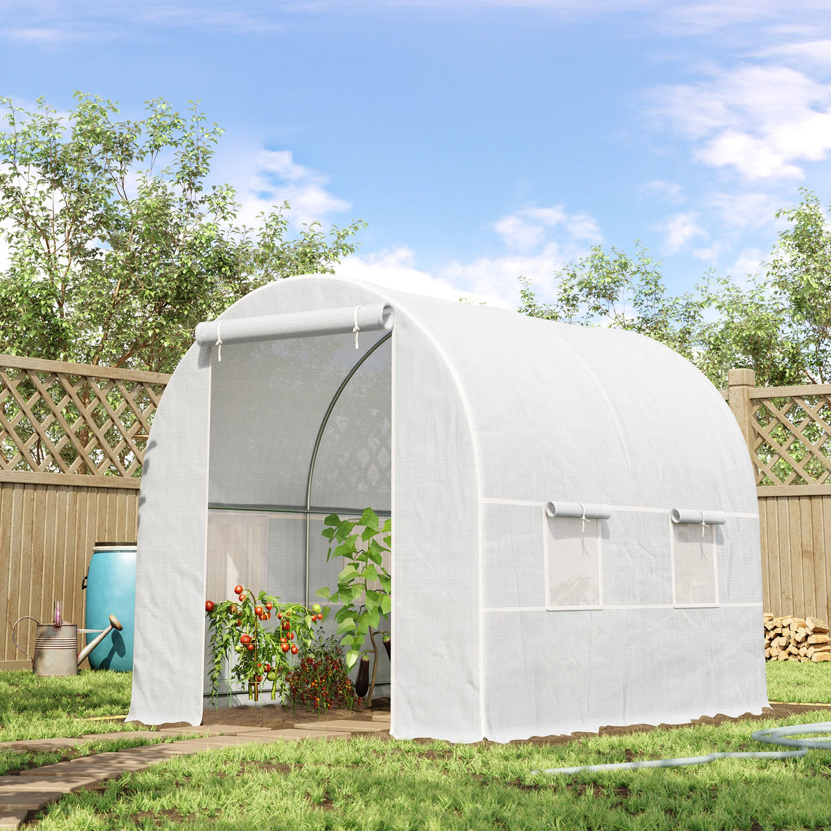 Walk-in Polytunnel Greenhouse with Steel Frame, 2.5 x 2 x 2m, White