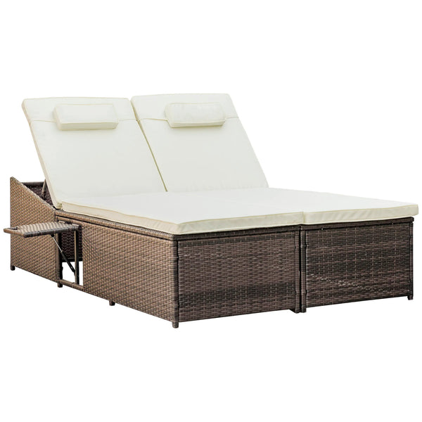 2 Seater Double Rattan Sun Lounger, Outdoor Recliner Day Bed, Wicker Weave Sofa with Fire Retardant Cushions