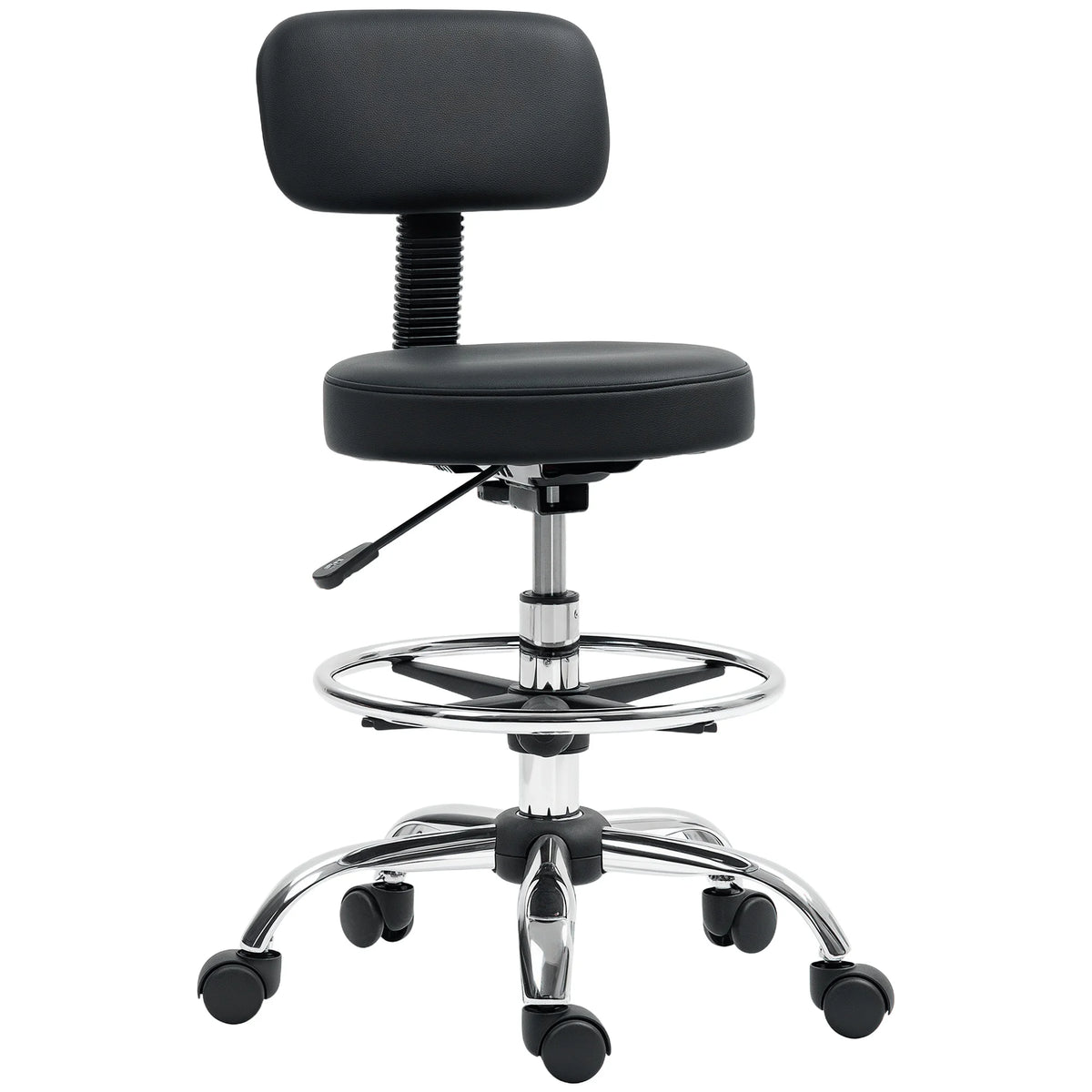 Faux Leather Draughtsman Chair with Adjustable Height and Footrest, Black