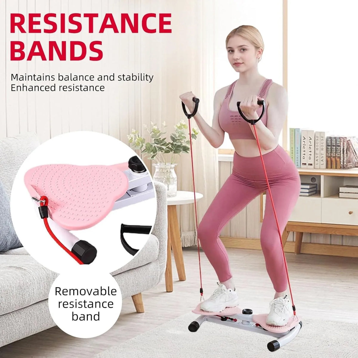 Waist Twist Board with Adjustable Resistance Foot Massage Blocks Elastic Cords ABS and Stainless Steel
