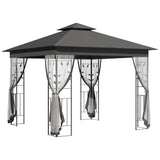 3 x 3m Double Roof Garden Gazebo with Mesh Curtains, Mosquito Netting, Ground Stakes and Steel Frame