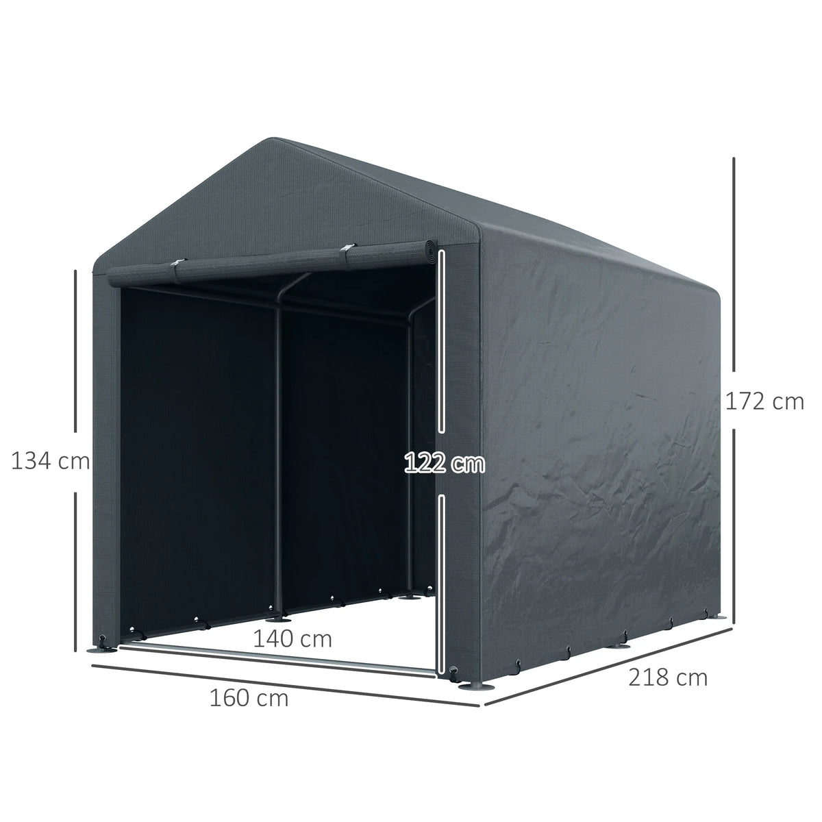 Portable Garden Storage Shed 1.6x2.2m for 3 Bikes or Motorbike UV Resistant Galvanised Steel Frame Dark Grey