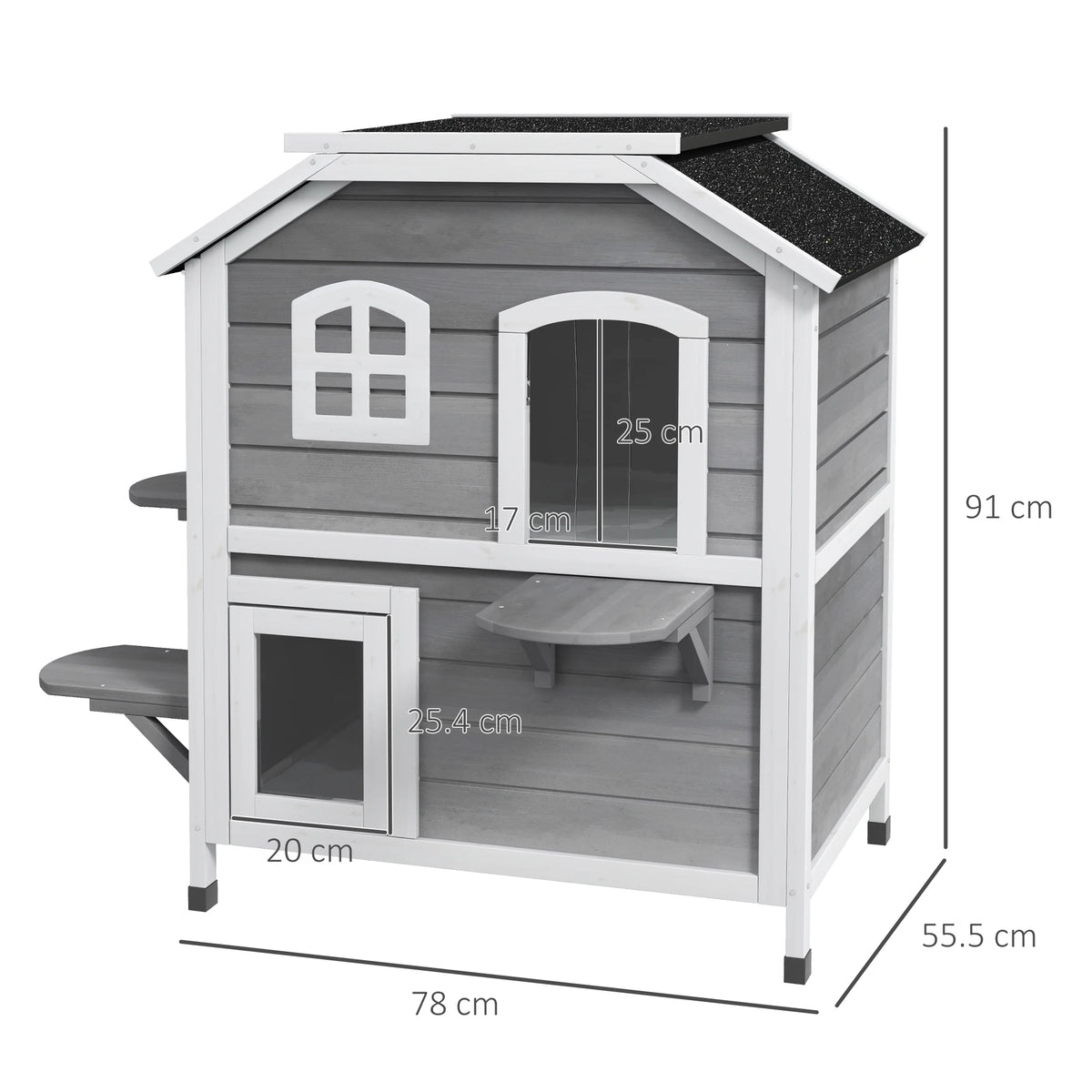 Two-Level Outdoor Wooden Cat House with Openable Roof and Multiple Entrances
