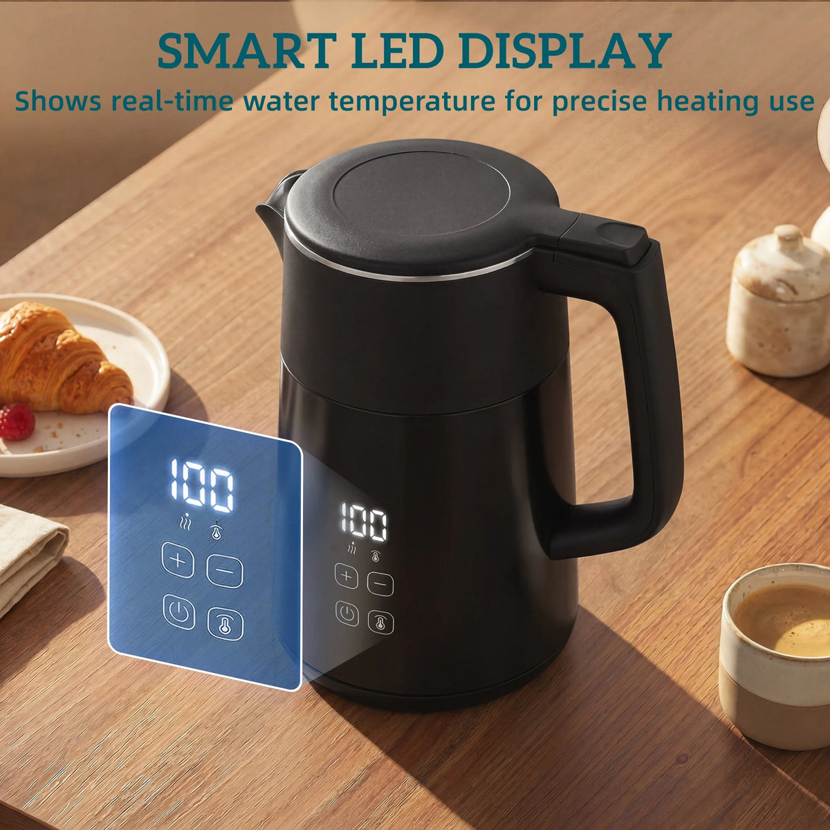1.7L 3kW Electric Kettle with 7 Temperature Settings and Keep Warm, Black