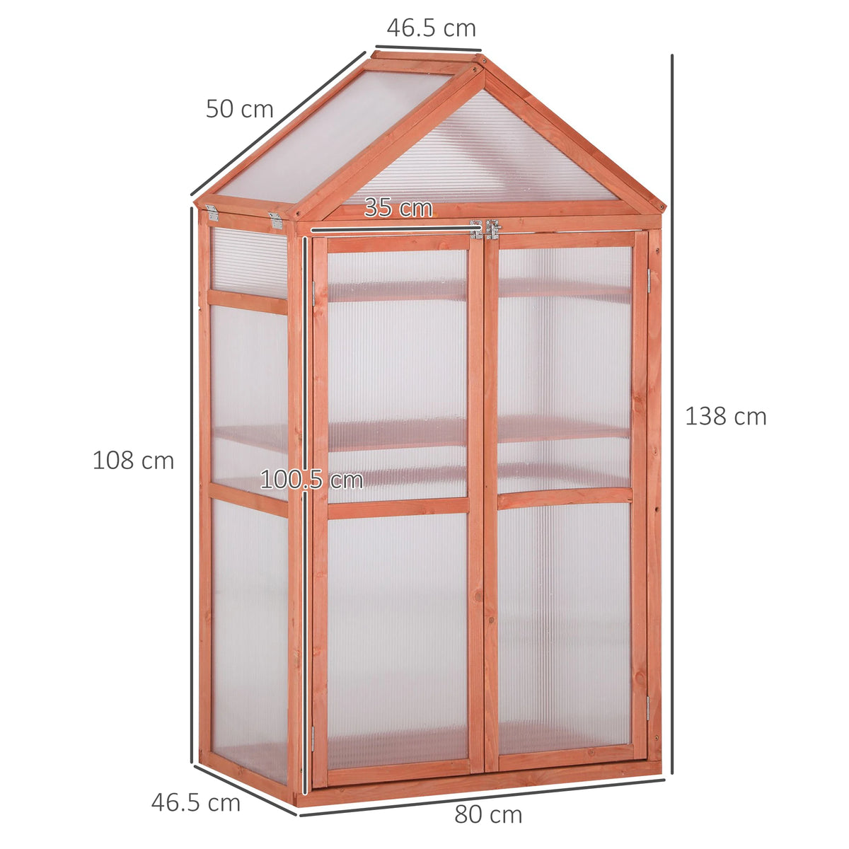 Wooden Cold Frame Greenhouse with Polycarbonate Panels and Adjustable Shelves