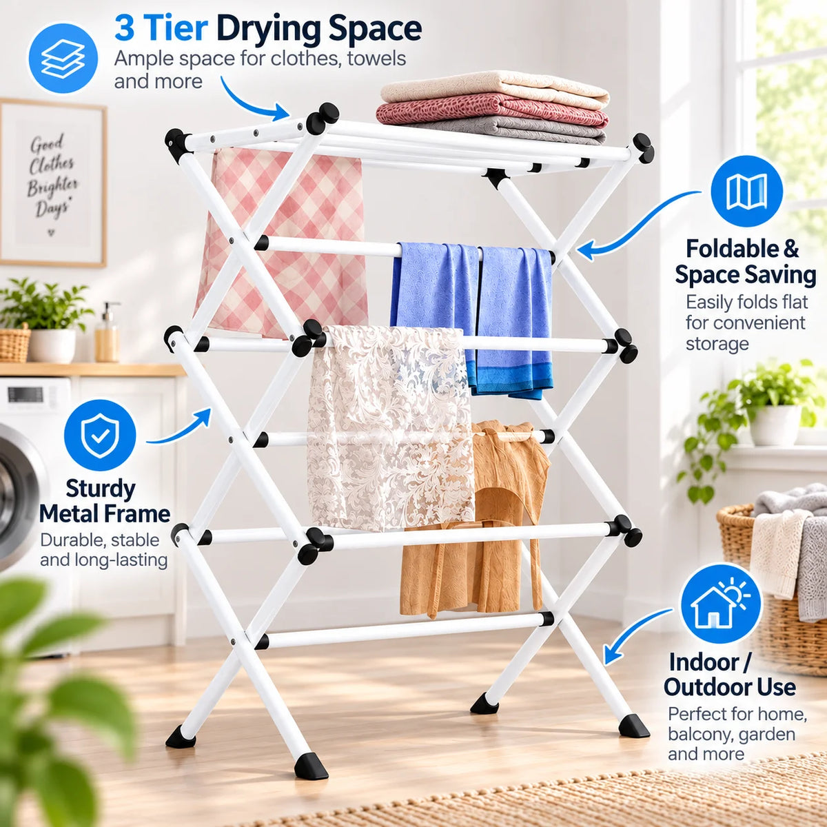 3-Tier Folding Clothes Airer, Portable Indoor Laundry Drying Rack
