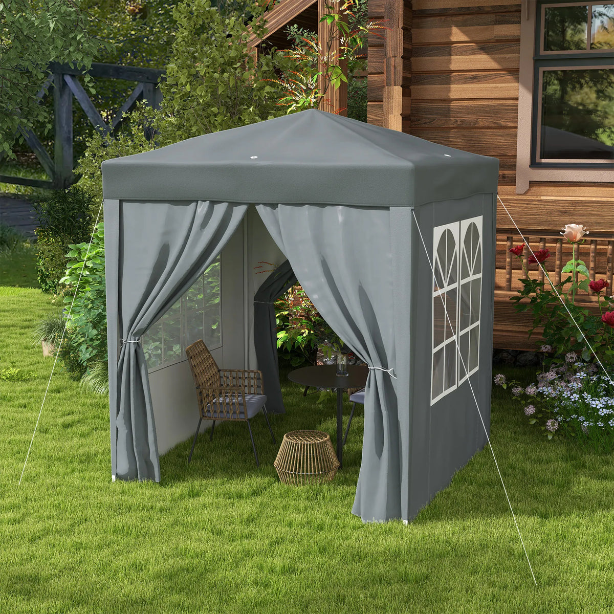 2 x 2m Garden Pop Up Gazebo, Wedding Party Tent Marquee, Water Resistant Awning Canopy, Grey
