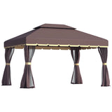 3 x 4m Aluminium Garden Gazebo with Removable Curtains, Mesh Netting, PA-Coated Canopy and Ground Stakes