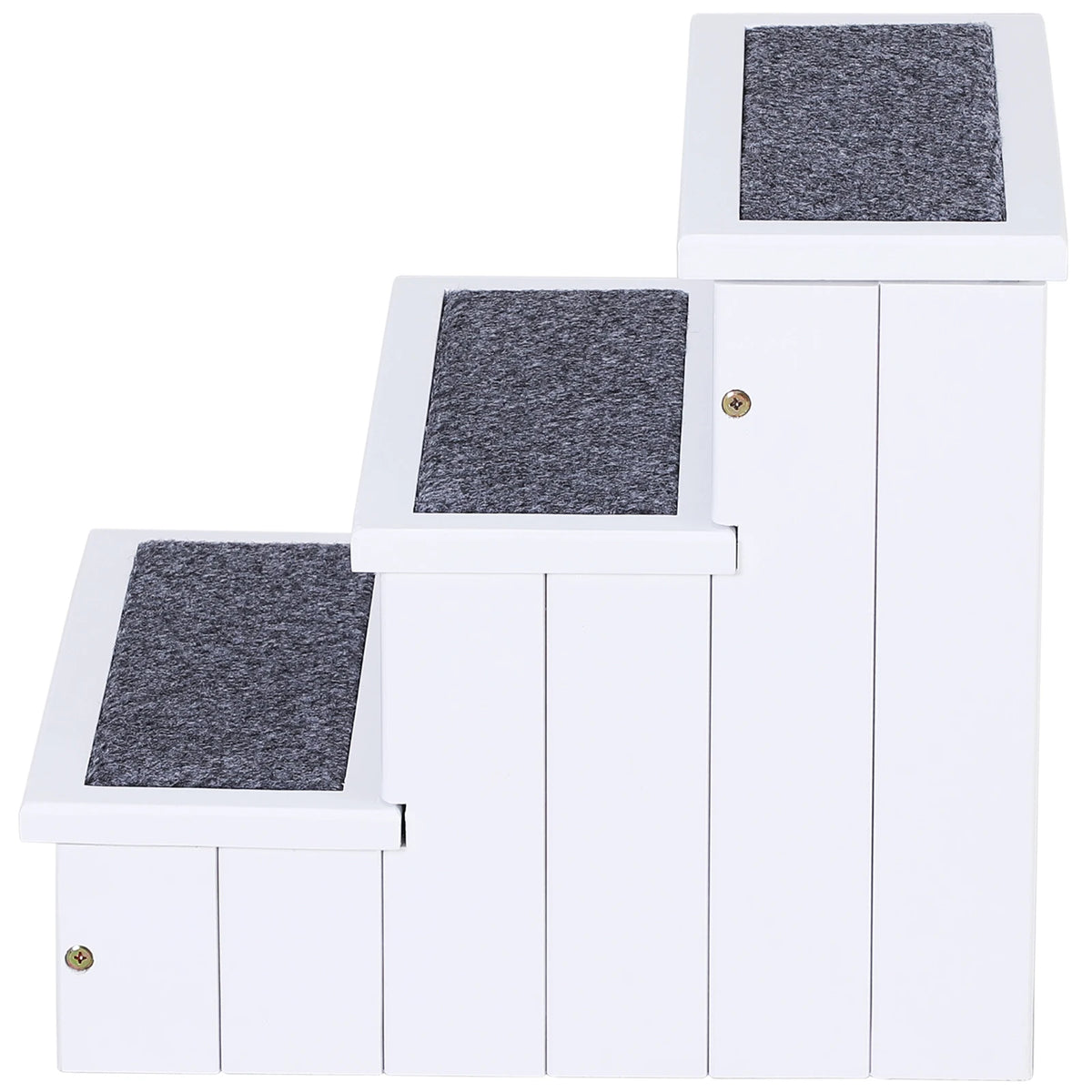 3-Step Wooden Pet Stairs with Carpeted Steps and Storage, White