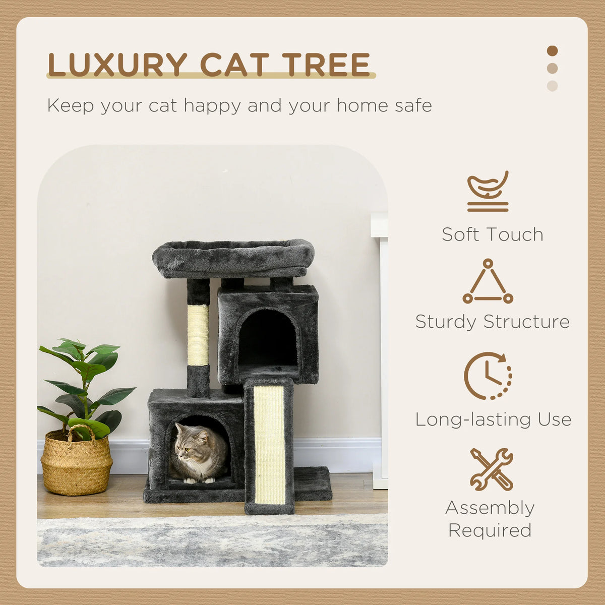 Cat Rest & Play Activity Tree w/ 2 House Perch Scratching Post