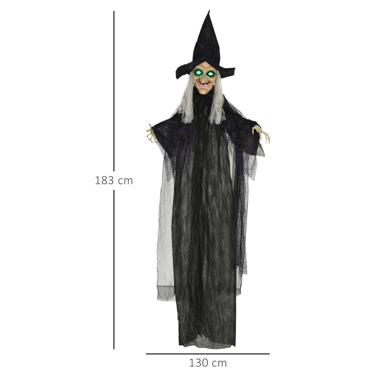 Hanging Witch Prop, Life-Size with Light-Up Eyes and Talking Sound