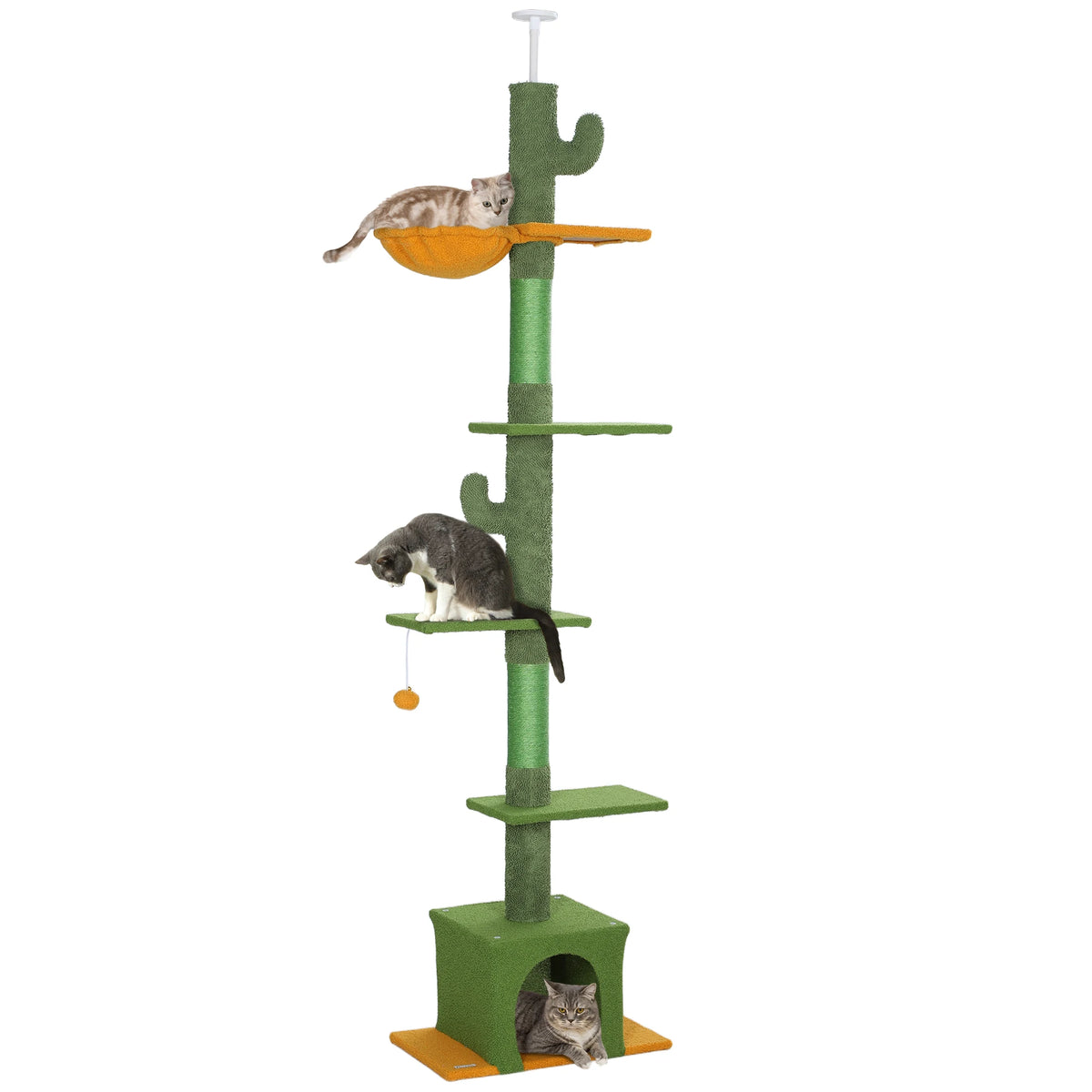 Floor to Ceiling Cat Tree, 230-275cm Adjustable, 6 Levels with Scratching Posts