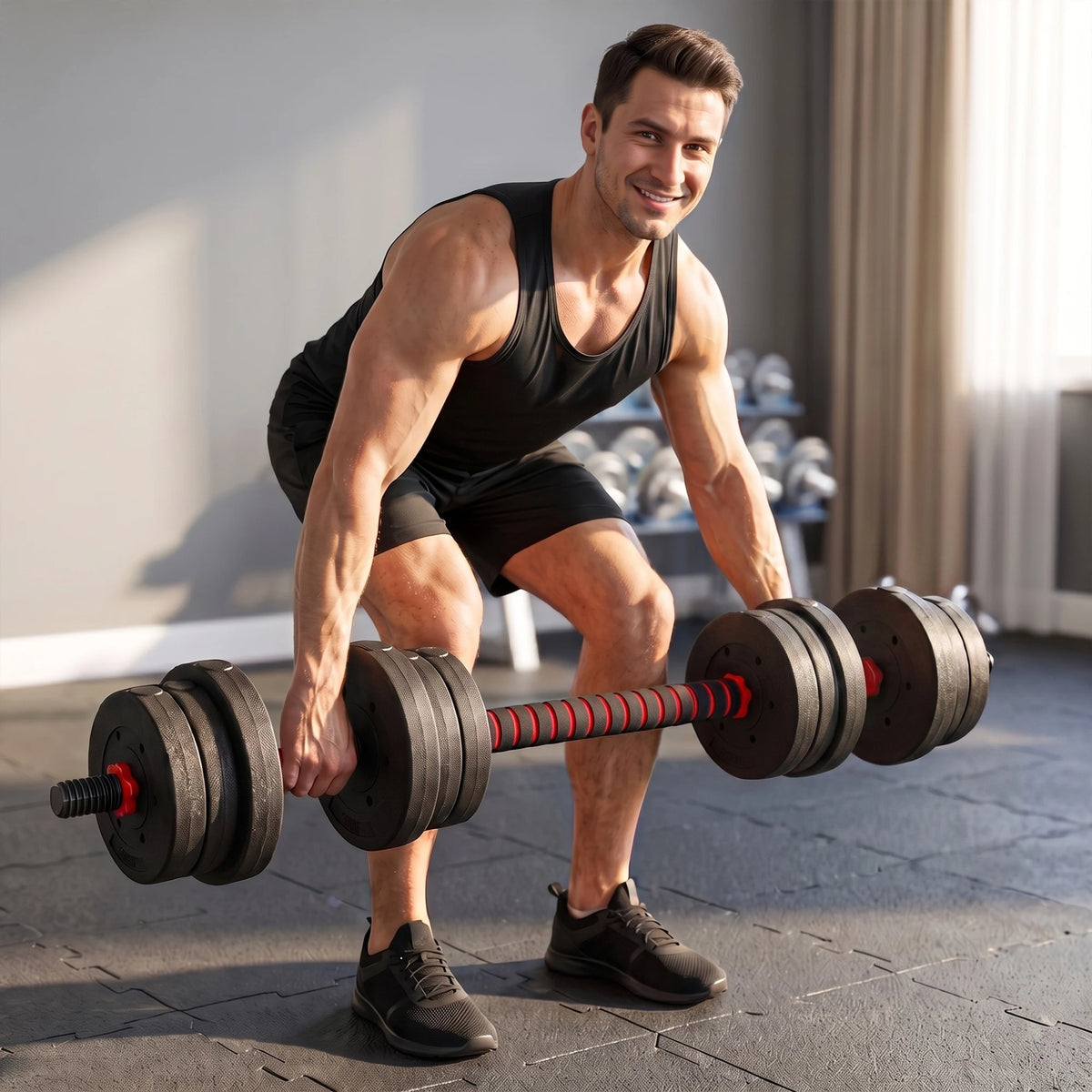 20kg Adjustable 2-in-1 Dumbbell and Barbell Weight Set, Black